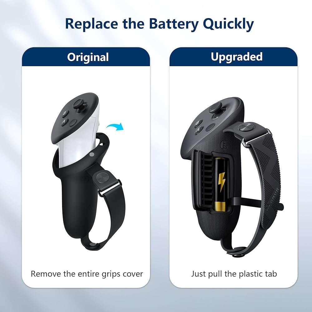 AMVR Upgraded Controller Grips Cover Compatible with Meta/Oculus Quest 3S/Quest 3 Accessories, with Battery Opening Cover and Knuckle Straps Protector - Image 2