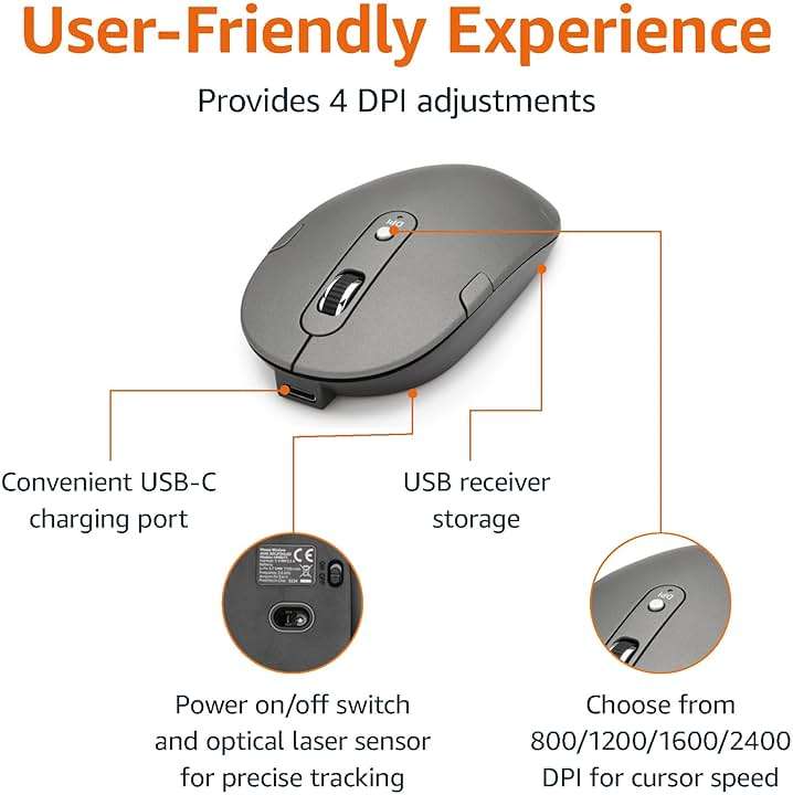 Amazon Basics Ultra Premium Wireless Keyboard and Mouse Combo, Rechargeable, Full-Size with Number Pad, Sleek Design, Plug and Play, Quiet Typing, 2.4GHz USB Receiver, Black - Image 4