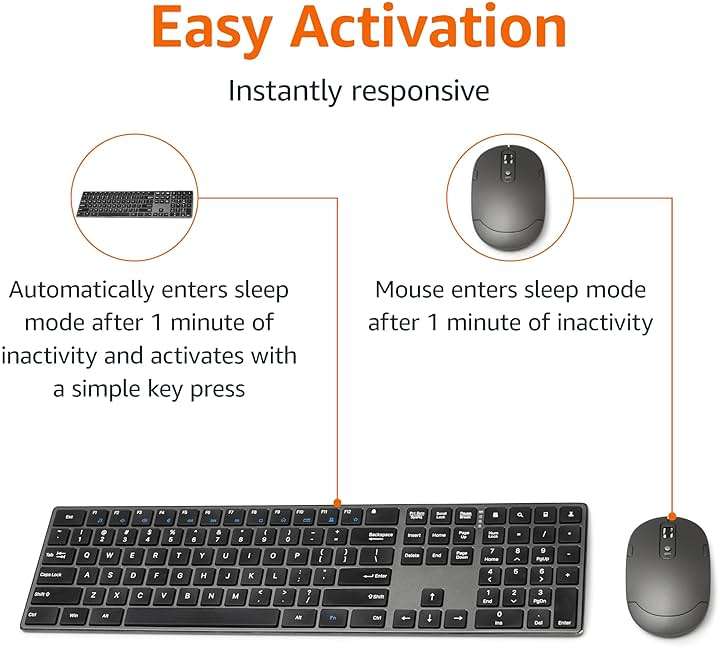 Amazon Basics Ultra Premium Wireless Keyboard and Mouse Combo, Rechargeable, Full-Size with Number Pad, Sleek Design, Plug and Play, Quiet Typing, 2.4GHz USB Receiver, Black - Image 5