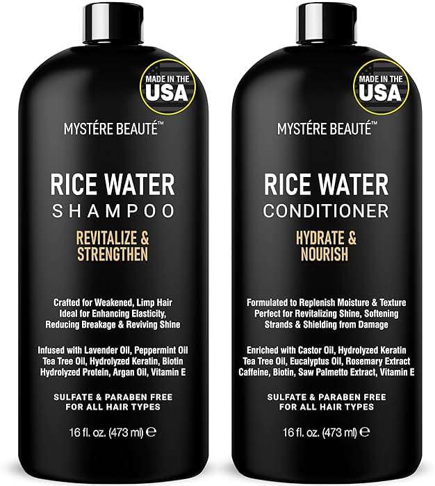 MYSTÉRE BEAUTÉ Rice Water Shampoo and Conditioner Set - Sulfate Free with Biotin, Hyaluronic Acid & Tea Tree - Strengthens, Thickens & Adds Shine - For All Hair Types Including Curly -16 oz Each - Image 1
