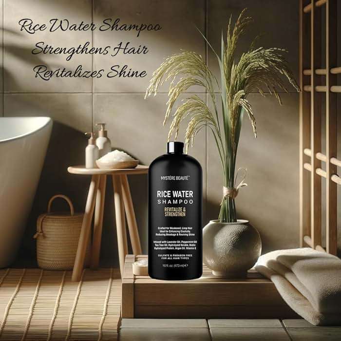 MYSTÉRE BEAUTÉ Rice Water Shampoo and Conditioner Set - Sulfate Free with Biotin, Hyaluronic Acid & Tea Tree - Strengthens, Thickens & Adds Shine - For All Hair Types Including Curly -16 oz Each - Image 6