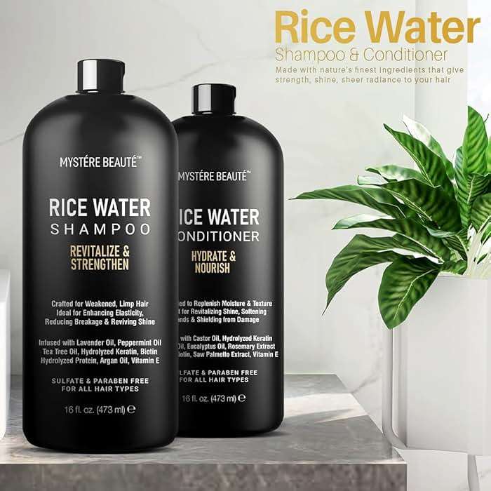 MYSTÉRE BEAUTÉ Rice Water Shampoo and Conditioner Set - Sulfate Free with Biotin, Hyaluronic Acid & Tea Tree - Strengthens, Thickens & Adds Shine - For All Hair Types Including Curly -16 oz Each - Image 9