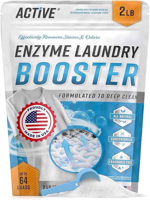 Enzyme Laundry Booster Odor Remover - 2 lbs Unscented Enzymatic Clothes Stain Cleaner Powder, Natural Deodorizer with Bio Active Enzymes, Detergent Additive Eliminator for Sweat, Oil, Blood - 64 Loads - Image 1
