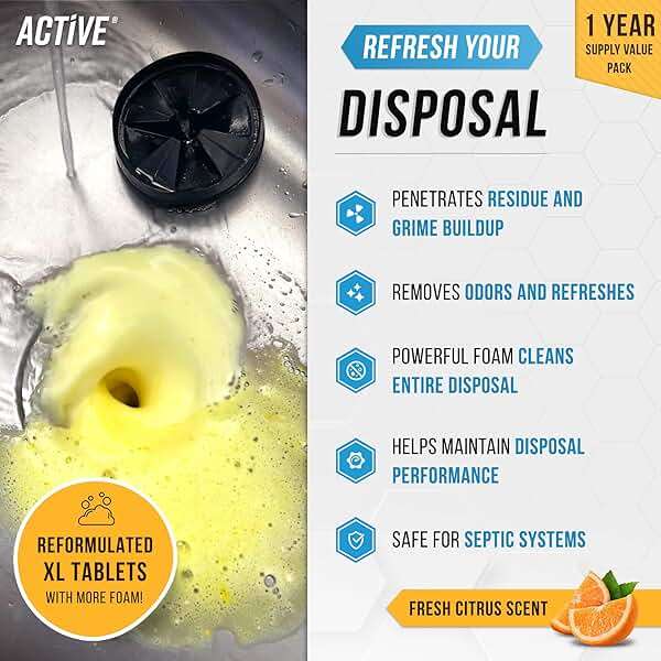 Garbage Disposal Cleaner Deodorizer Tablets - 24 Pack, New Powerful XL Foaming Tablet - Fresh Citrus Foam Sink Garburator Disposer Freshener, Natural Kitchen Drain Cleaning Care - 1 Year Supply - Image 2