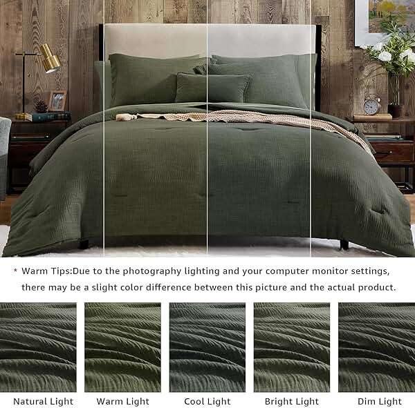 Geniospin Dark Olive Green Queen Comforter Set - 7 Pieces Comforter Queen Size, Solid Bedding Set for All Season, Textured Bed in a Bag with Sheets - Image 3