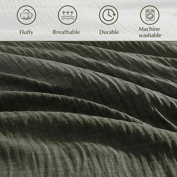 Geniospin Dark Olive Green Queen Comforter Set - 7 Pieces Comforter Queen Size, Solid Bedding Set for All Season, Textured Bed in a Bag with Sheets - Image 6