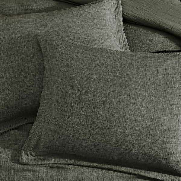 Geniospin Dark Olive Green Queen Comforter Set - 7 Pieces Comforter Queen Size, Solid Bedding Set for All Season, Textured Bed in a Bag with Sheets - Image 8