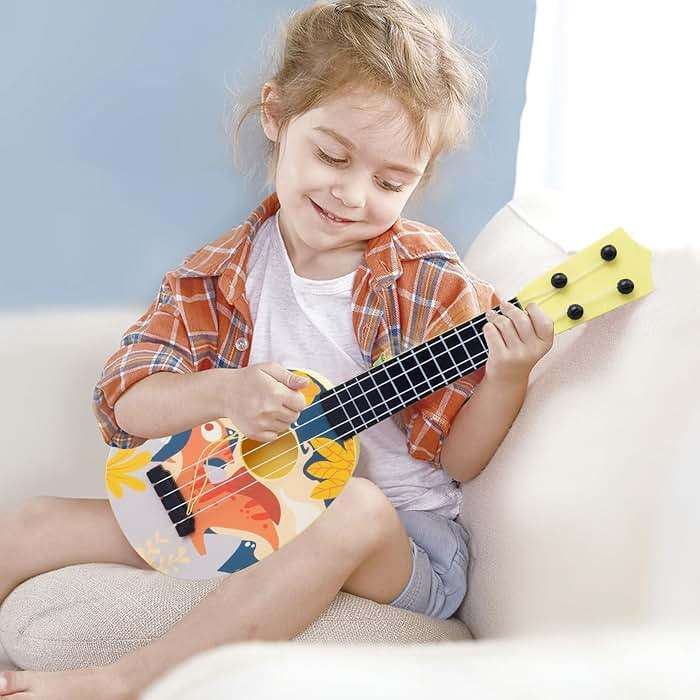 YOLOPLUS+ Kids Toy Ukulele, Kids Guitar Musical Toy,17 Inch 4 Steel Strings, with Pick, Play Early Educational Learning Musical Instrument Gift for Preschool Children (Yellow) - Image 2