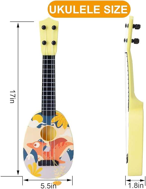 YOLOPLUS+ Kids Toy Ukulele, Kids Guitar Musical Toy,17 Inch 4 Steel Strings, with Pick, Play Early Educational Learning Musical Instrument Gift for Preschool Children (Yellow) - Image 3