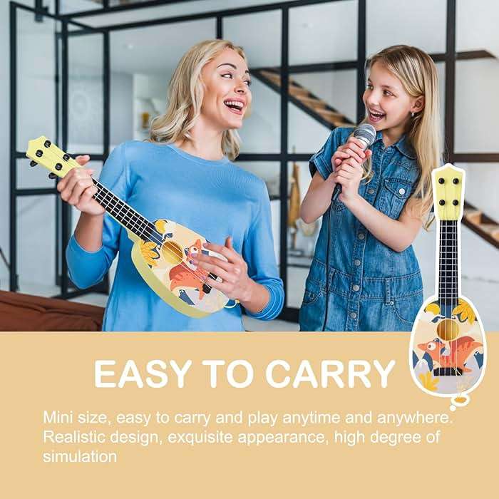 YOLOPLUS+ Kids Toy Ukulele, Kids Guitar Musical Toy,17 Inch 4 Steel Strings, with Pick, Play Early Educational Learning Musical Instrument Gift for Preschool Children (Yellow) - Image 4