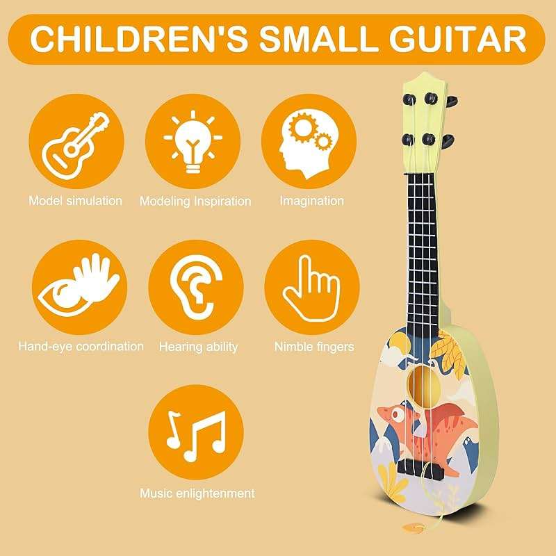 YOLOPLUS+ Kids Toy Ukulele, Kids Guitar Musical Toy,17 Inch 4 Steel Strings, with Pick, Play Early Educational Learning Musical Instrument Gift for Preschool Children (Yellow) - Image 5