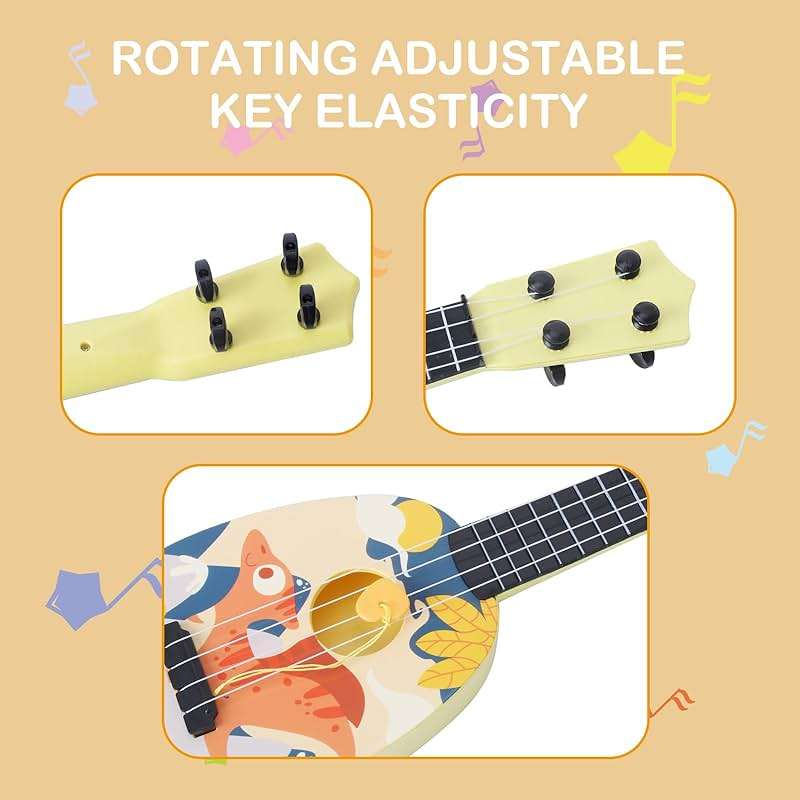 YOLOPLUS+ Kids Toy Ukulele, Kids Guitar Musical Toy,17 Inch 4 Steel Strings, with Pick, Play Early Educational Learning Musical Instrument Gift for Preschool Children (Yellow) - Image 6
