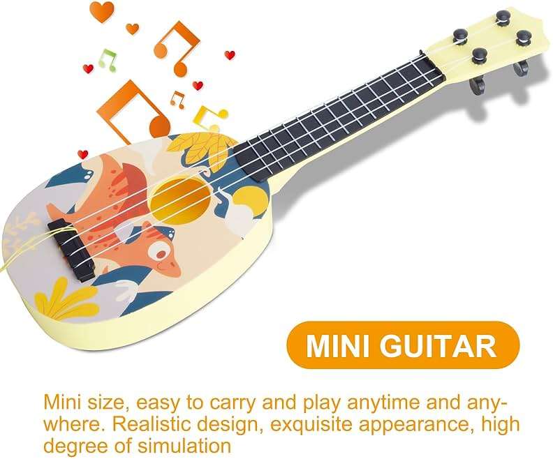 YOLOPLUS+ Kids Toy Ukulele, Kids Guitar Musical Toy,17 Inch 4 Steel Strings, with Pick, Play Early Educational Learning Musical Instrument Gift for Preschool Children (Yellow) - Image 7
