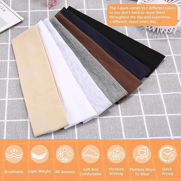 DiyJibb Headbands for Women, Stretchy Non Slip Soft Cotton Cloth Hair Bands for Sports, Workout, Yoga and Running, 7pcs - Image 3