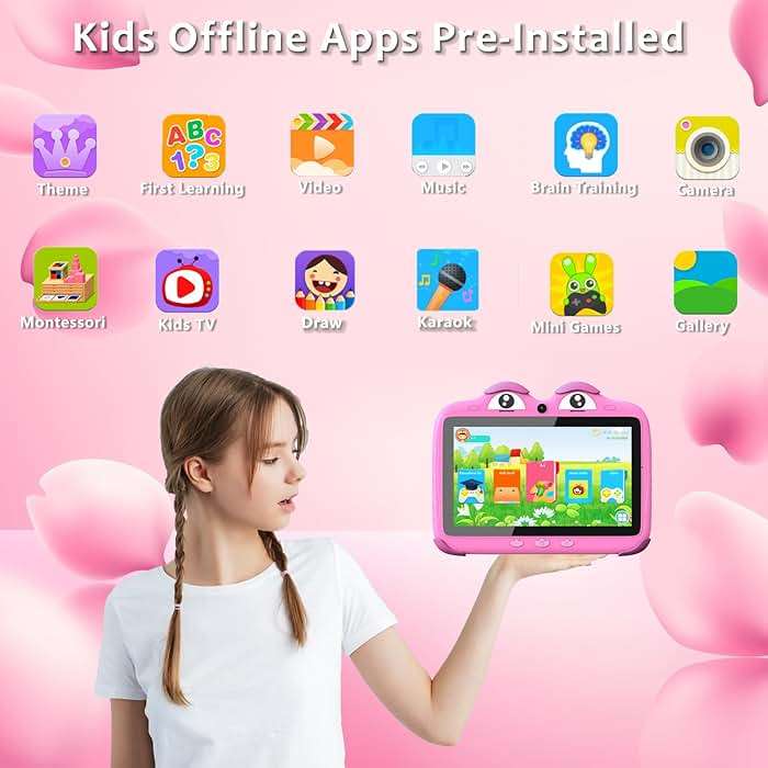 YINOCHE Kids Tablet 7 inch Tablet for Kids 3-7 Toddler Tablets for Kids Toddlers 32 GB Android Children's Tab with Dual Cameras Parental Control Pre-Installed Kids Apps Kid-Proof Case (Red) - Image 2
