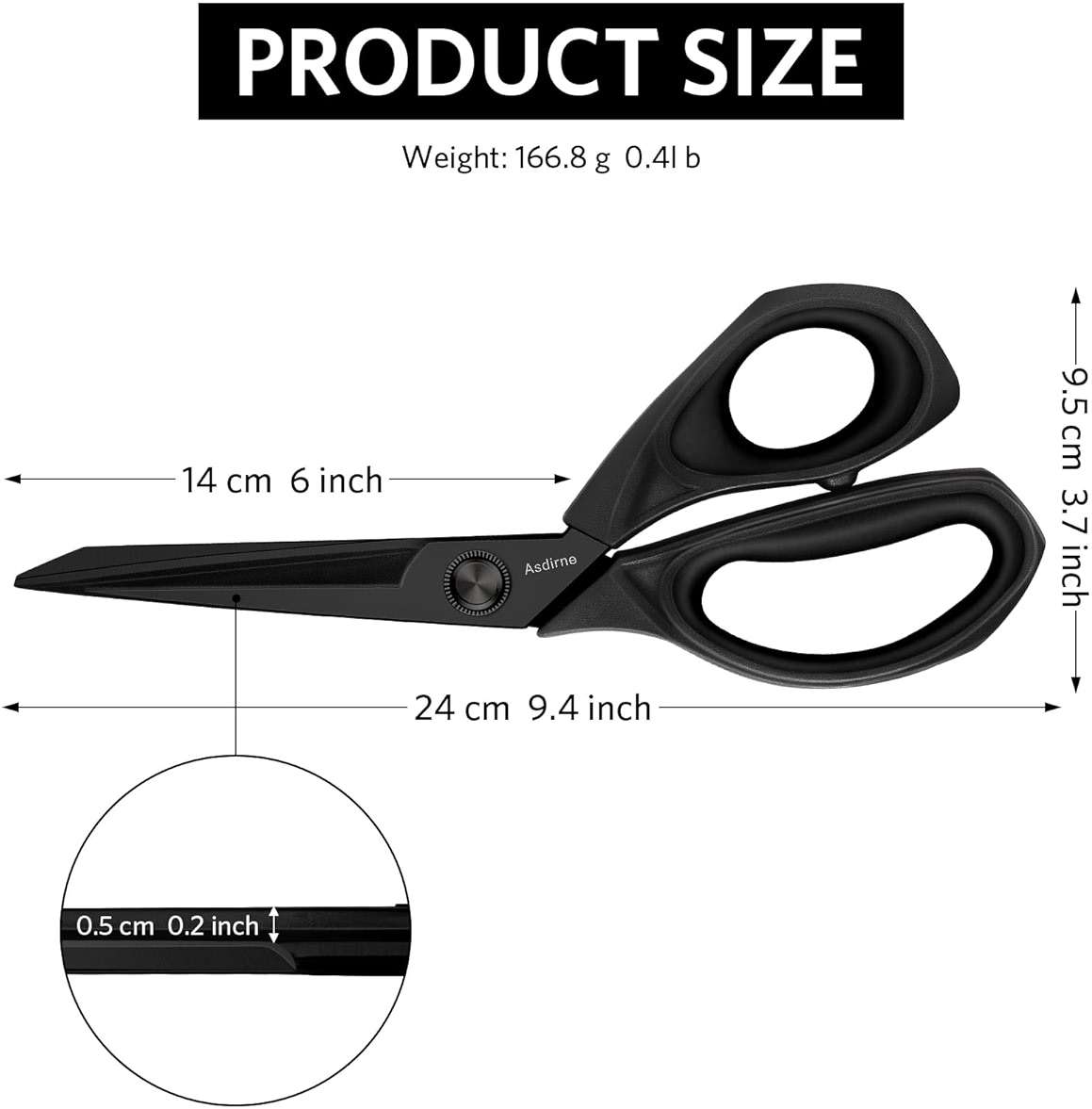 Asdirne Black Titanium Fabric Scissors, Dressmaking Scissors with Heavy Duty Multi-Purpose Titanium Coated Blades and Comfortable Soft Grip Handles, Black, 25CM - Image 3