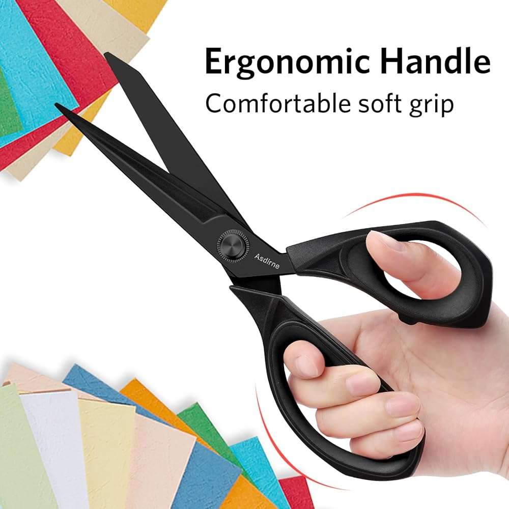 Asdirne Black Titanium Fabric Scissors, Dressmaking Scissors with Heavy Duty Multi-Purpose Titanium Coated Blades and Comfortable Soft Grip Handles, Black, 25CM - Image 5