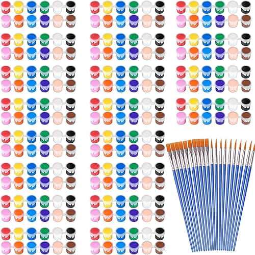 DUA MAIGA 280 Pcs Washable Acrylic Paint for Kids Arts and Crafts, 20 Gouache Watercolor Paint Sets of 12 Colors for Party Classroom Painting Supplies, 20 Flat and 20 Pointed Brushes - Image 1
