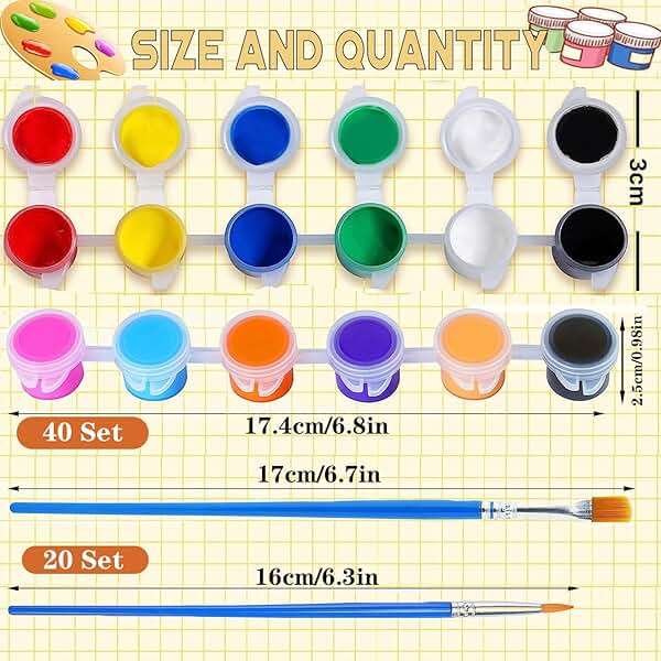 DUA MAIGA 280 Pcs Washable Acrylic Paint for Kids Arts and Crafts, 20 Gouache Watercolor Paint Sets of 12 Colors for Party Classroom Painting Supplies, 20 Flat and 20 Pointed Brushes - Image 4