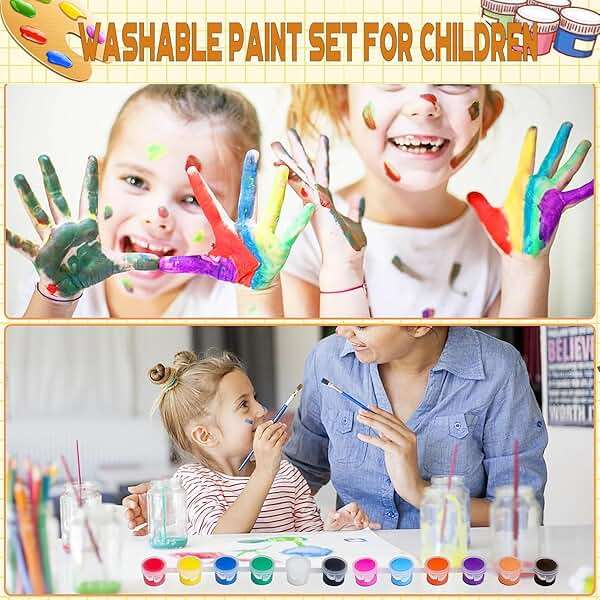 DUA MAIGA 280 Pcs Washable Acrylic Paint for Kids Arts and Crafts, 20 Gouache Watercolor Paint Sets of 12 Colors for Party Classroom Painting Supplies, 20 Flat and 20 Pointed Brushes - Image 5