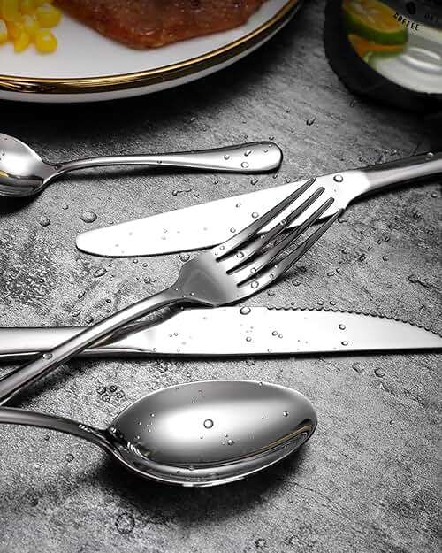 EUIRIO 48-Piece Silverware Set With Steak Knives, Heavy Duty Stainless Steel Flatware for 8, Food-Grade Tableware Cutlery, Utensils for Home Restaurant, Mirror Finish, Dishwasher Safe - Image 2