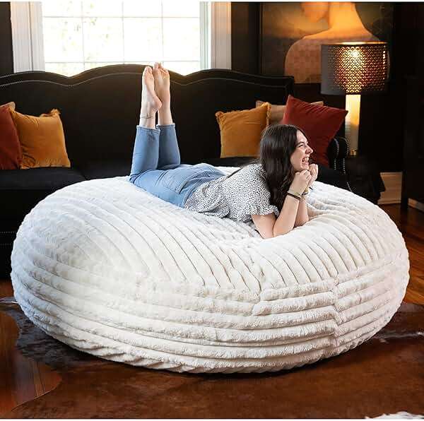 Jaxx 6 Foot Cocoon - 2-in-1 Convertible Bean Bag Bed & Large Bean Bag Chair for Adults, Premium Luxe Faux Fur - Mondo Ivory - Image 3