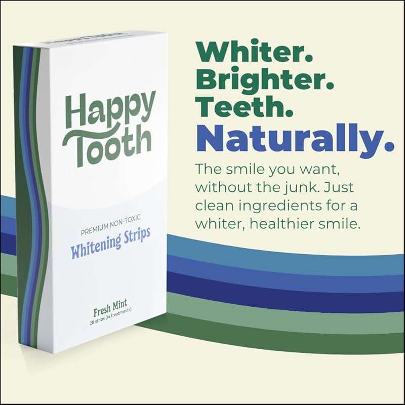 Happy Tooth Natural Teeth Whitening Kit, Strips for Sensitive Teeth, Enamel Safe, Dentist Formulated, Fluoride Free, Natural Ingredients, Gentle Daily Use, 28 Strips, 14 Treatments, Fresh Mint Flavor - Image 2