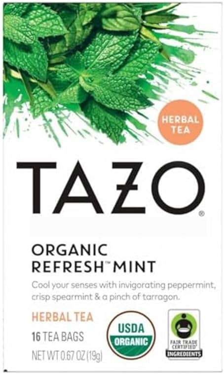 TAZO Organic Refresh Mint Herbal Tea Bags with Peppermint and Spearmint, Caffeine Free, 16 Total Tea Sachets - Image 1