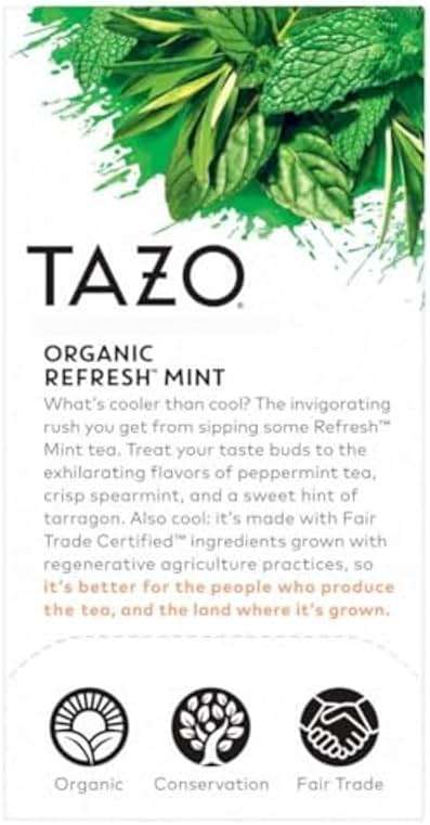 TAZO Organic Refresh Mint Herbal Tea Bags with Peppermint and Spearmint, Caffeine Free, 16 Total Tea Sachets - Image 4