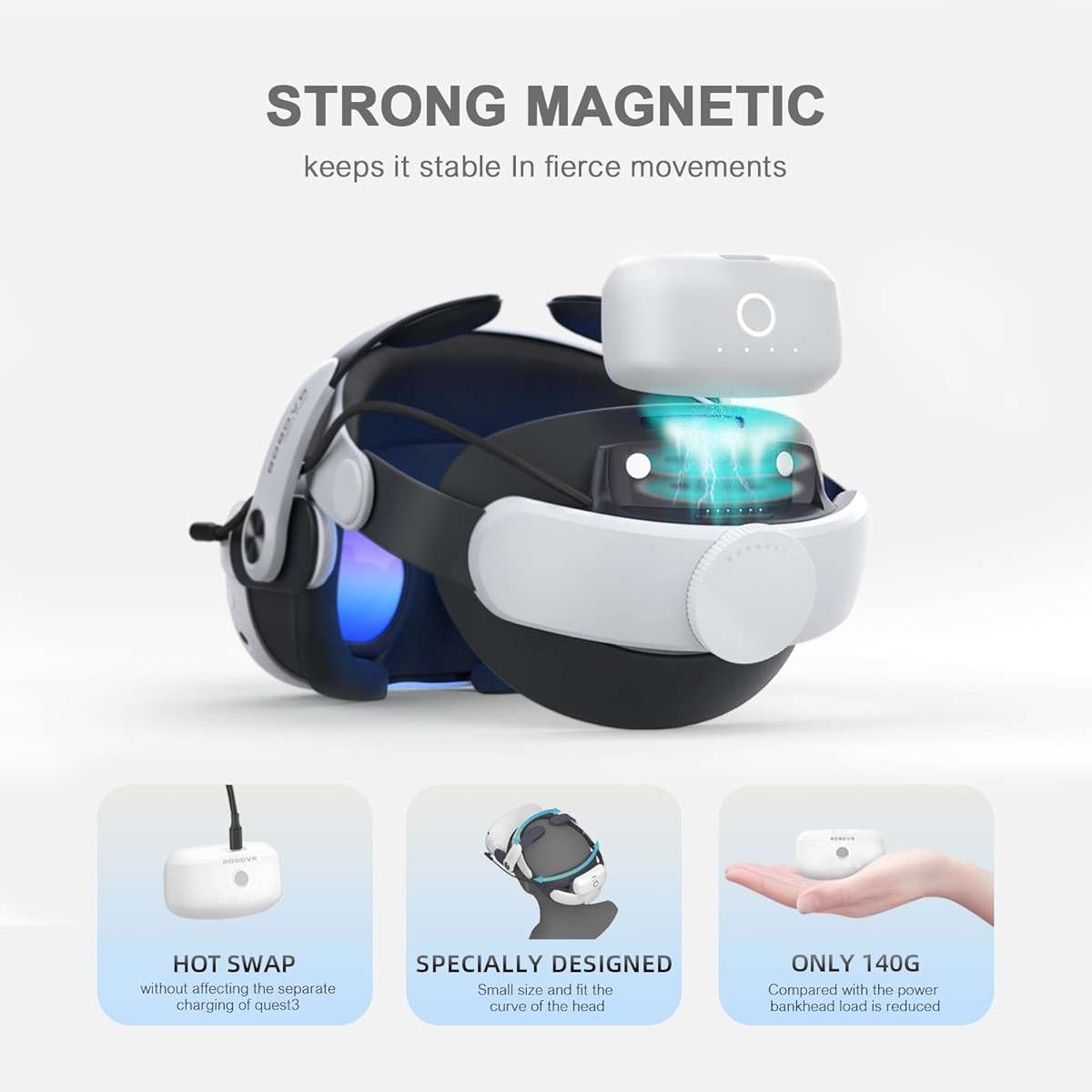 BOBOVR M3 Pro Battery Pack Head Strap Accessories, Compatible with Meta Quest 3/Quest 3S,Reduce Facial Stress,Magnetic Battery Swap Design - Image 7