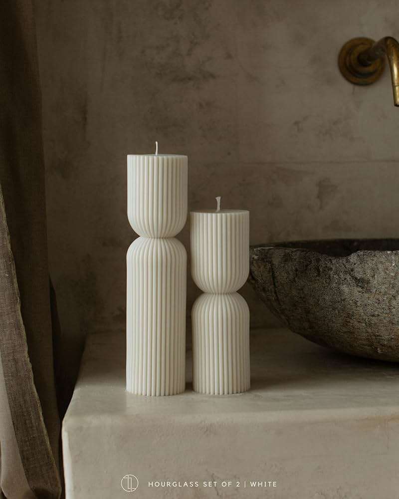 LAWA Hourglass Pillar Candle - Large Beautiful Handmade Pillar Scented Soy Wax Elegant Bubble Aesthetic Candle Housewarming Gift Home Room Shelf Decor Idea - White (Set of 2) - Image 2