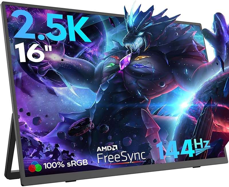 KEEPTIME 16'' 2.5K 144Hz Portable Gaming Monitor for Laptop, 2560P×1440P IPS Screen with HDR, 1000:1 FreeSync, Ultra Slim & Eye Care,Travel Monitor External Screen for Laptop, PC, PS5, Mac, Xbox - Image 1