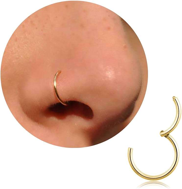 20G 18G 16G Titanium Nose Ring Hoop, Cartilage Hoop Earrings for Women Men Silver Gold Nose Ring Septum Ring Tragus Conch Helix Daith Lip Piercing Jewelry 6mm/7mm/8mm/9mm/10mm - Image 1