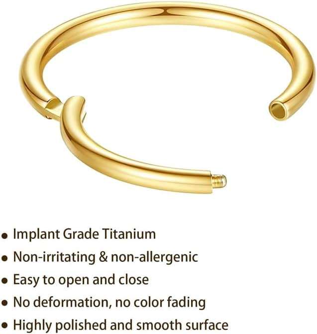 20G 18G 16G Titanium Nose Ring Hoop, Cartilage Hoop Earrings for Women Men Silver Gold Nose Ring Septum Ring Tragus Conch Helix Daith Lip Piercing Jewelry 6mm/7mm/8mm/9mm/10mm - Image 5