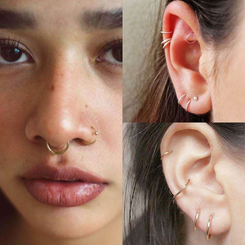 20G 18G 16G Titanium Nose Ring Hoop, Cartilage Hoop Earrings for Women Men Silver Gold Nose Ring Septum Ring Tragus Conch Helix Daith Lip Piercing Jewelry 6mm/7mm/8mm/9mm/10mm - Image 7