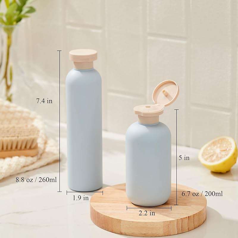 Qeuly Squeeze Bottles with Pump Dispenser and Flip Cap, 8.8 oz Refillable Travel Containers for Toiletries, Plastic Travel Shampoo and Conditioner Bottles (Blue 260) - Image 3
