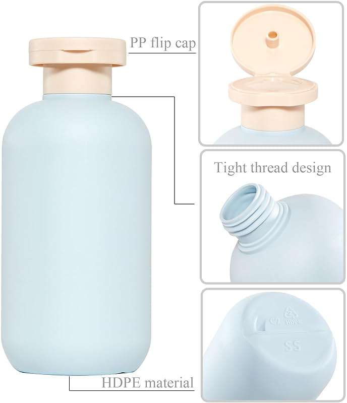 Qeuly Squeeze Bottles with Pump Dispenser and Flip Cap, 8.8 oz Refillable Travel Containers for Toiletries, Plastic Travel Shampoo and Conditioner Bottles (Blue 260) - Image 5