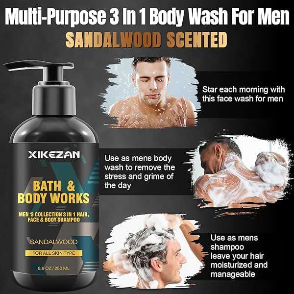 Gifts for Men,Mens Body Wash Gift Set Cleansing & Hydrating Skin w/Face Wash,Deodorant,Sandalwood & Cologne 3 in 1 Hair,Face & Body Wash,Mens Stocking Stuffers Christmas Gifts for Men Him Dad Husband - Image 3
