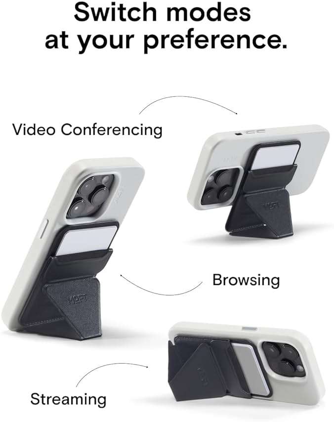 MOFT Magnetic Wallet Stand Compatible with iPhone 17/16/15/14/13/12 Series, Angle Adjustment & Magsafe Compatible MOVAS Phone Stand,Jet Black - Image 3