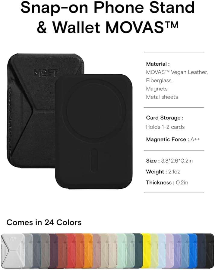 MOFT Magnetic Wallet Stand Compatible with iPhone 17/16/15/14/13/12 Series, Angle Adjustment & Magsafe Compatible MOVAS Phone Stand,Jet Black - Image 5
