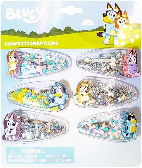 LUV HER Bluey Hair Accessories For Girls, 6pc Cute Hair Clips with Favorite Bluey Character Charms, Magical Confetti Hair Clips, Ages 3+ - Image 1