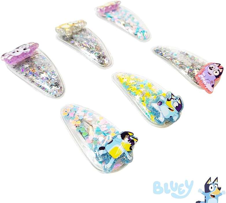 LUV HER Bluey Hair Accessories For Girls, 6pc Cute Hair Clips with Favorite Bluey Character Charms, Magical Confetti Hair Clips, Ages 3+ - Image 2