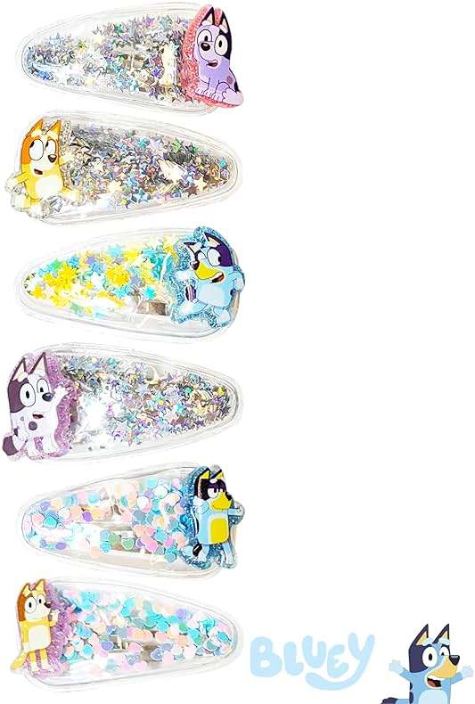 LUV HER Bluey Hair Accessories For Girls, 6pc Cute Hair Clips with Favorite Bluey Character Charms, Magical Confetti Hair Clips, Ages 3+ - Image 6