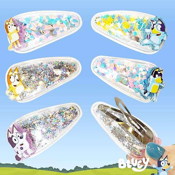 LUV HER Bluey Hair Accessories For Girls, 6pc Cute Hair Clips with Favorite Bluey Character Charms, Magical Confetti Hair Clips, Ages 3+ - Image 7