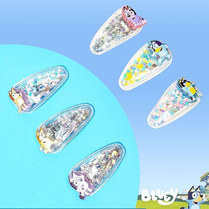 LUV HER Bluey Hair Accessories For Girls, 6pc Cute Hair Clips with Favorite Bluey Character Charms, Magical Confetti Hair Clips, Ages 3+ - Image 8