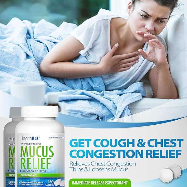 HealthA2Z® Mucus Relief | Guaifenesin 400mg | Immediate Release Expectorant | Chest Congestion & Mucus Relief | 150 Tablets - Image 6
