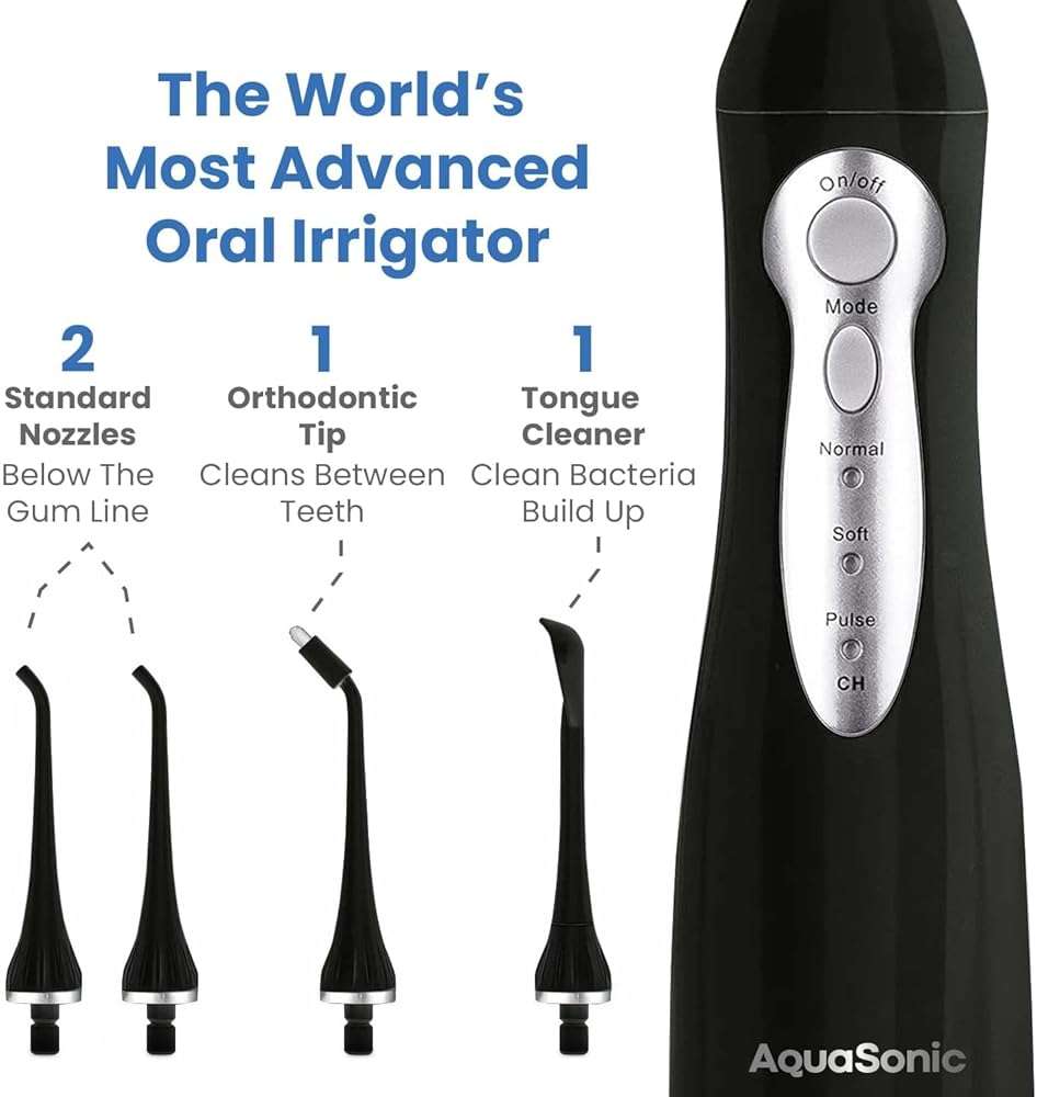 AquaSonic Home Dental Center Rechargeable Power Toothbrush & Smart Water Flosser - Complete Family Oral Care System - 10 Attachments and Tips Included - Various Modes & Timers (Black) - Image 4