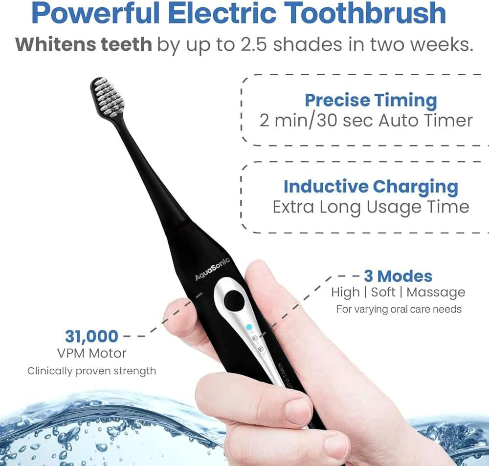 AquaSonic Home Dental Center Rechargeable Power Toothbrush & Smart Water Flosser - Complete Family Oral Care System - 10 Attachments and Tips Included - Various Modes & Timers (Black) - Image 5