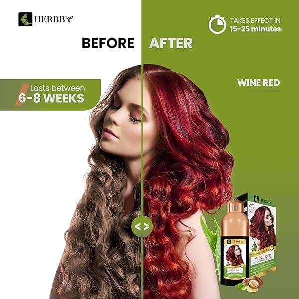 HERBBY Hair Color Shampoo for Gray Hair Coverage&Color Transform with 9 Herbal Extracts –Long Lasting(6-8 Weeks),Shiny,Evenly Colored,Instant Hair Dye Shampoo&Conditioner, 500 Ml (WINE RED COLOR) - Image 2