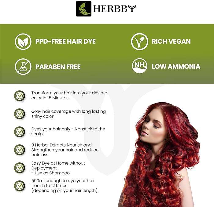 HERBBY Hair Color Shampoo for Gray Hair Coverage&Color Transform with 9 Herbal Extracts –Long Lasting(6-8 Weeks),Shiny,Evenly Colored,Instant Hair Dye Shampoo&Conditioner, 500 Ml (WINE RED COLOR) - Image 3